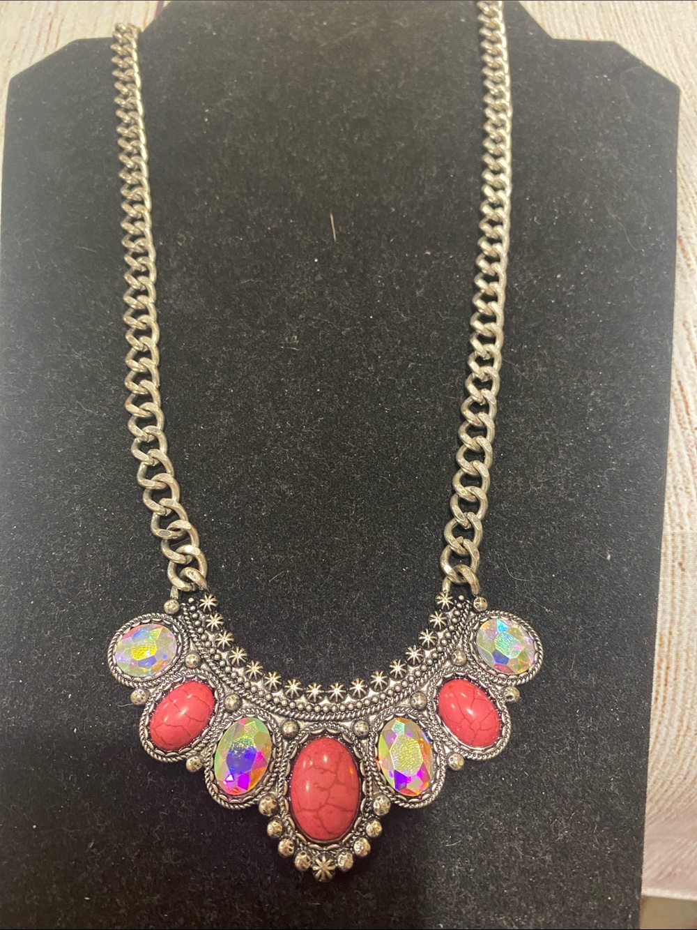Statement Pink and Iridescent Bib Necklace - Women Jewelry